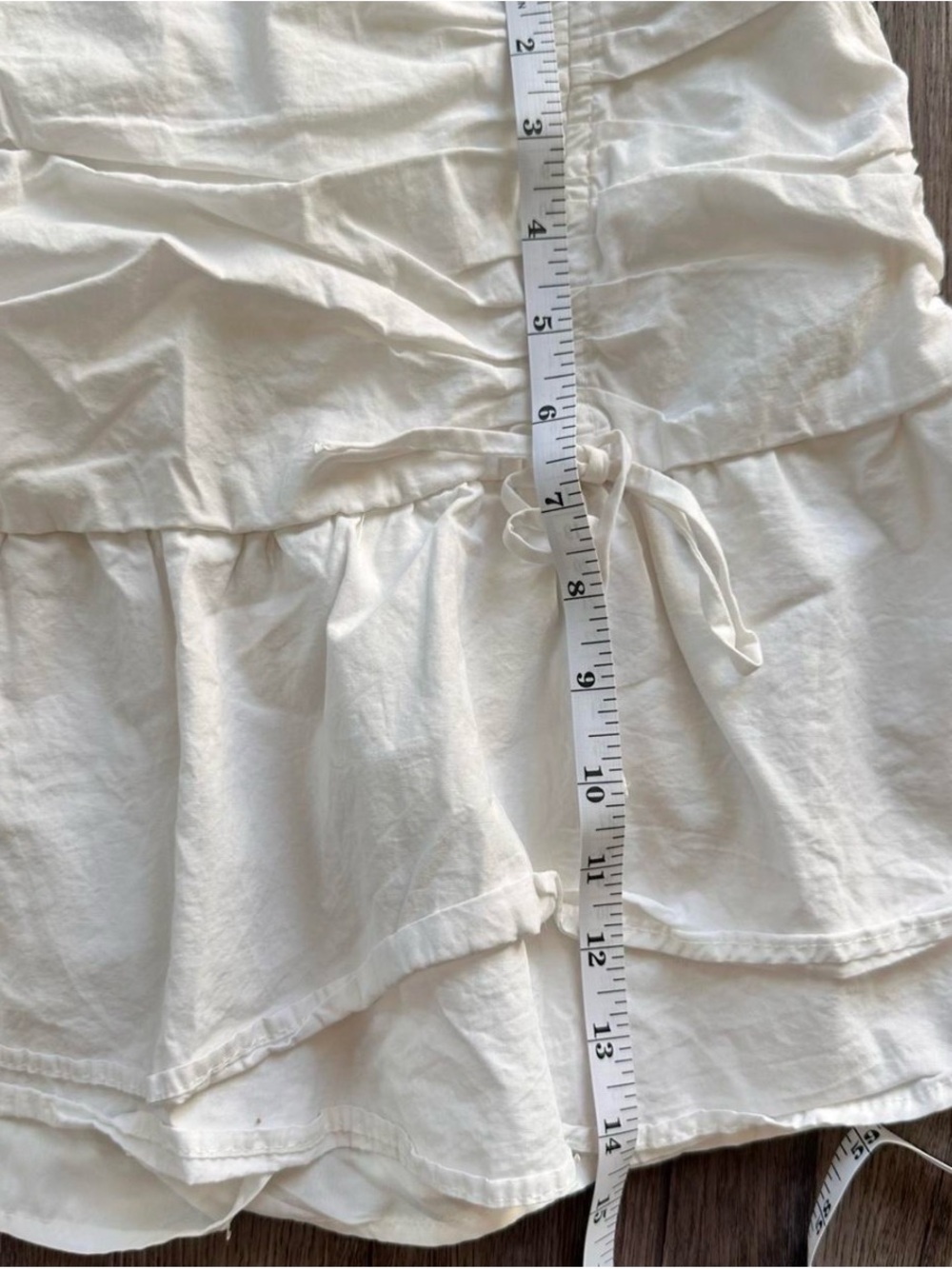 Women's Cream Drawstring Ruffle Mini Skirt - Picture 4 of 5